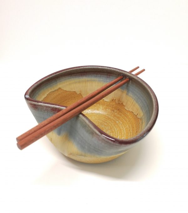 Blue and brown ramen bowl